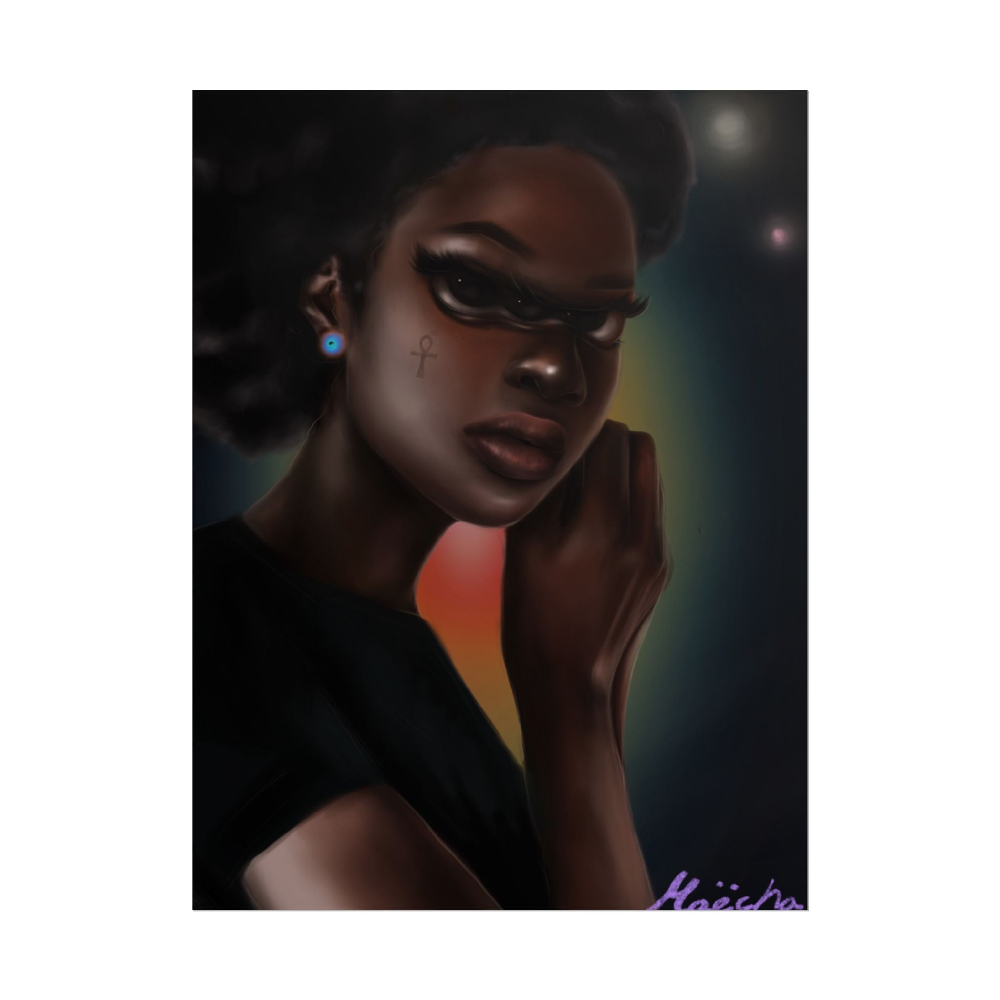 Afrofuturistic Portrait Poster — Moody Black Woman Art Print