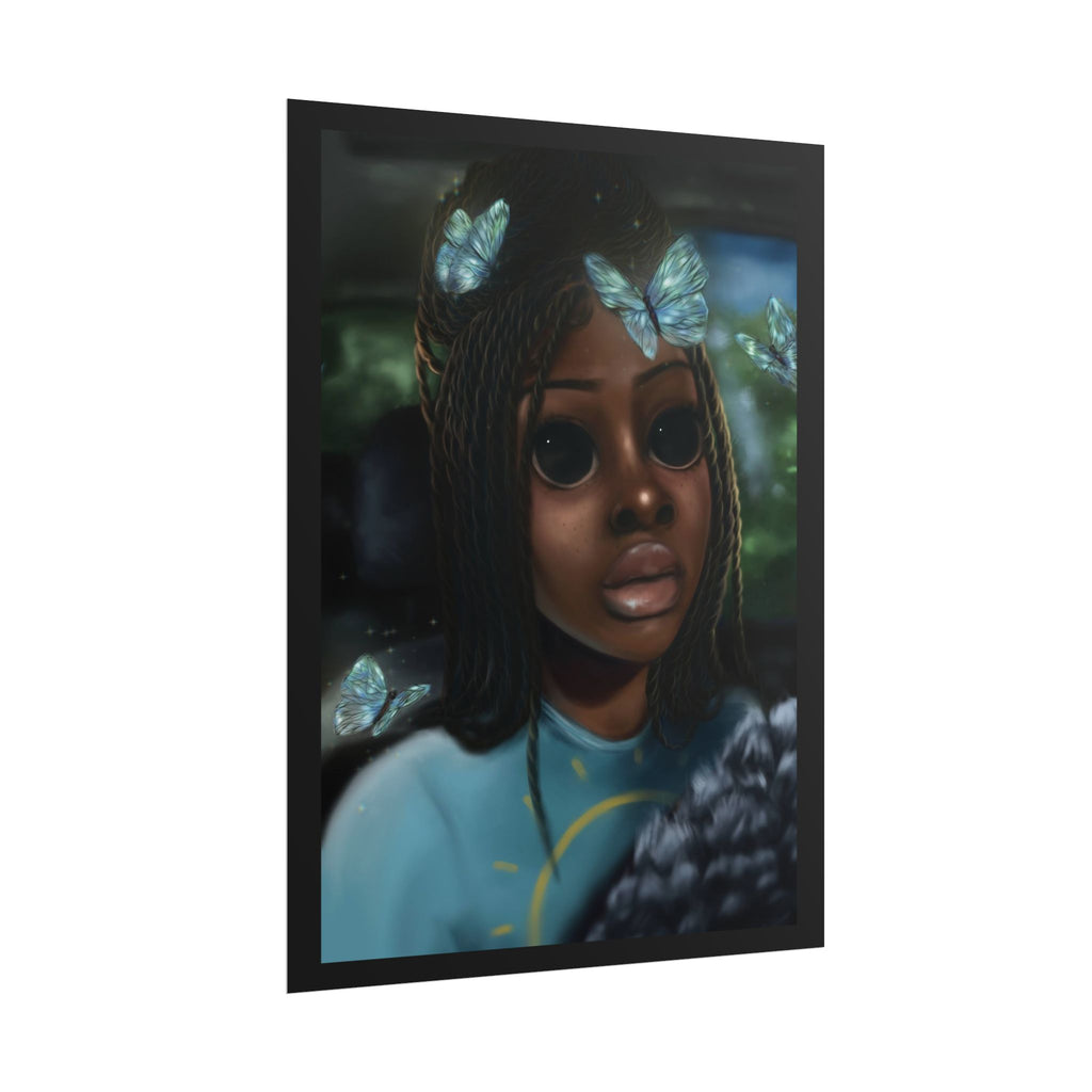 Butterfly Girl Rolled Poster — Surreal Portrait Wall Art