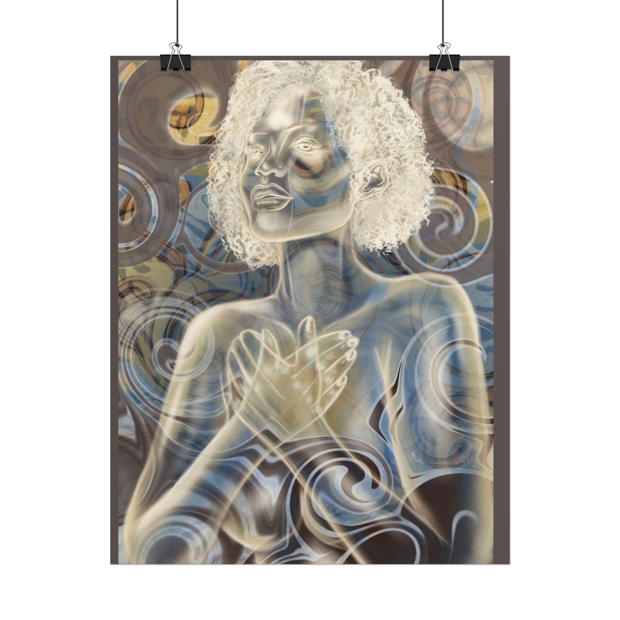Rolled Poster — Serene Embrace Afro Woman Art Print