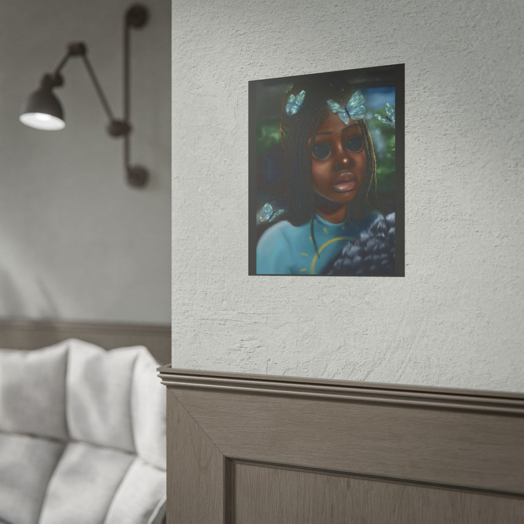 Butterfly Girl Rolled Poster — Surreal Portrait Wall Art