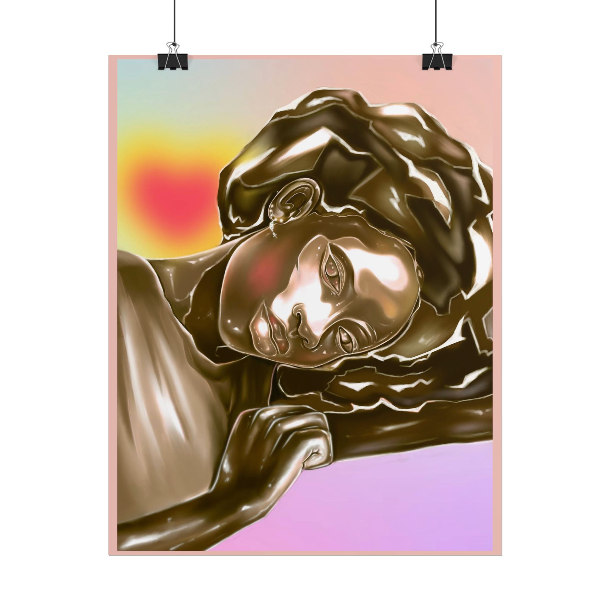 Rolled Art Poster — Golden Afro Portrait on Pastel Gradient