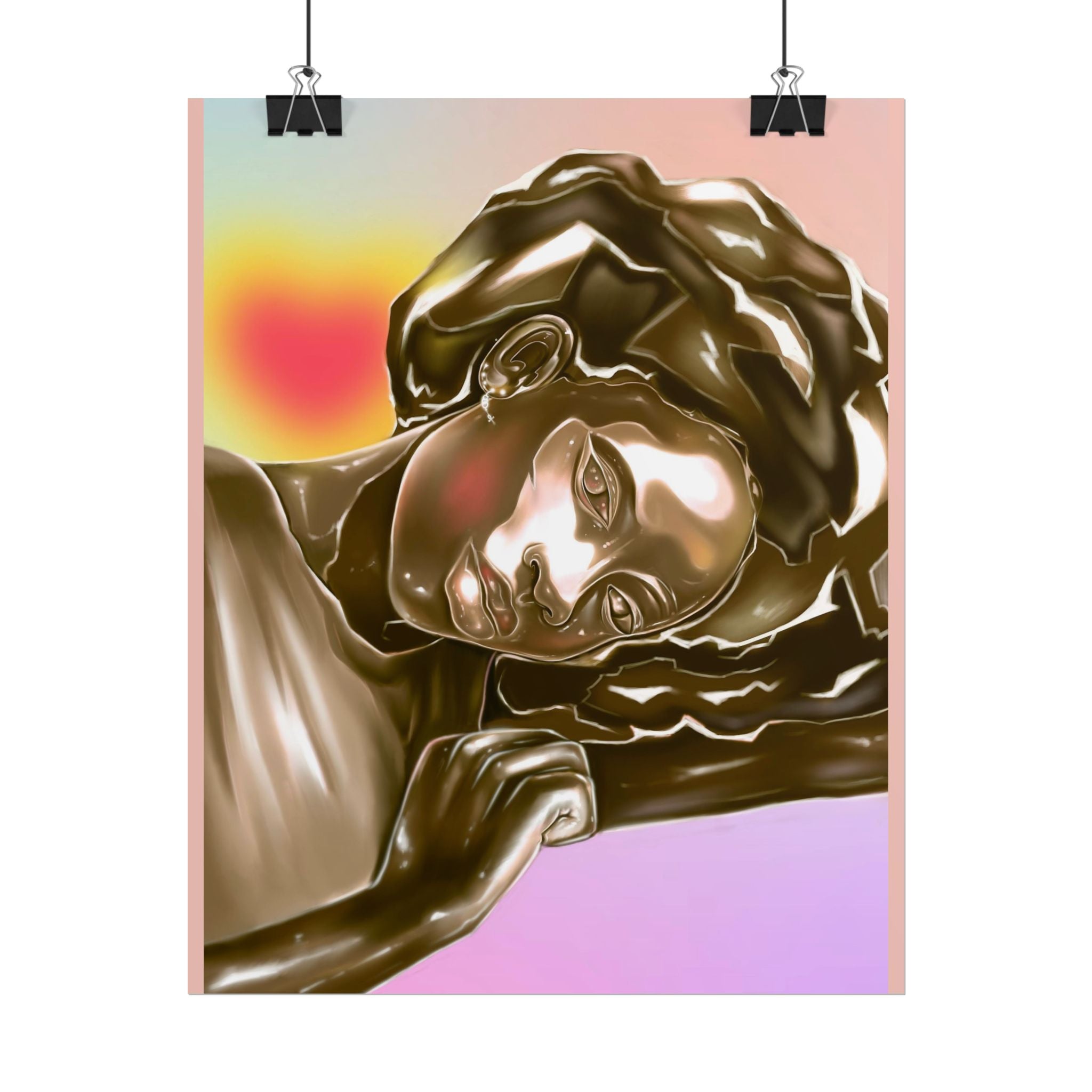 Rolled Art Poster — Golden Afro Portrait on Pastel Gradient