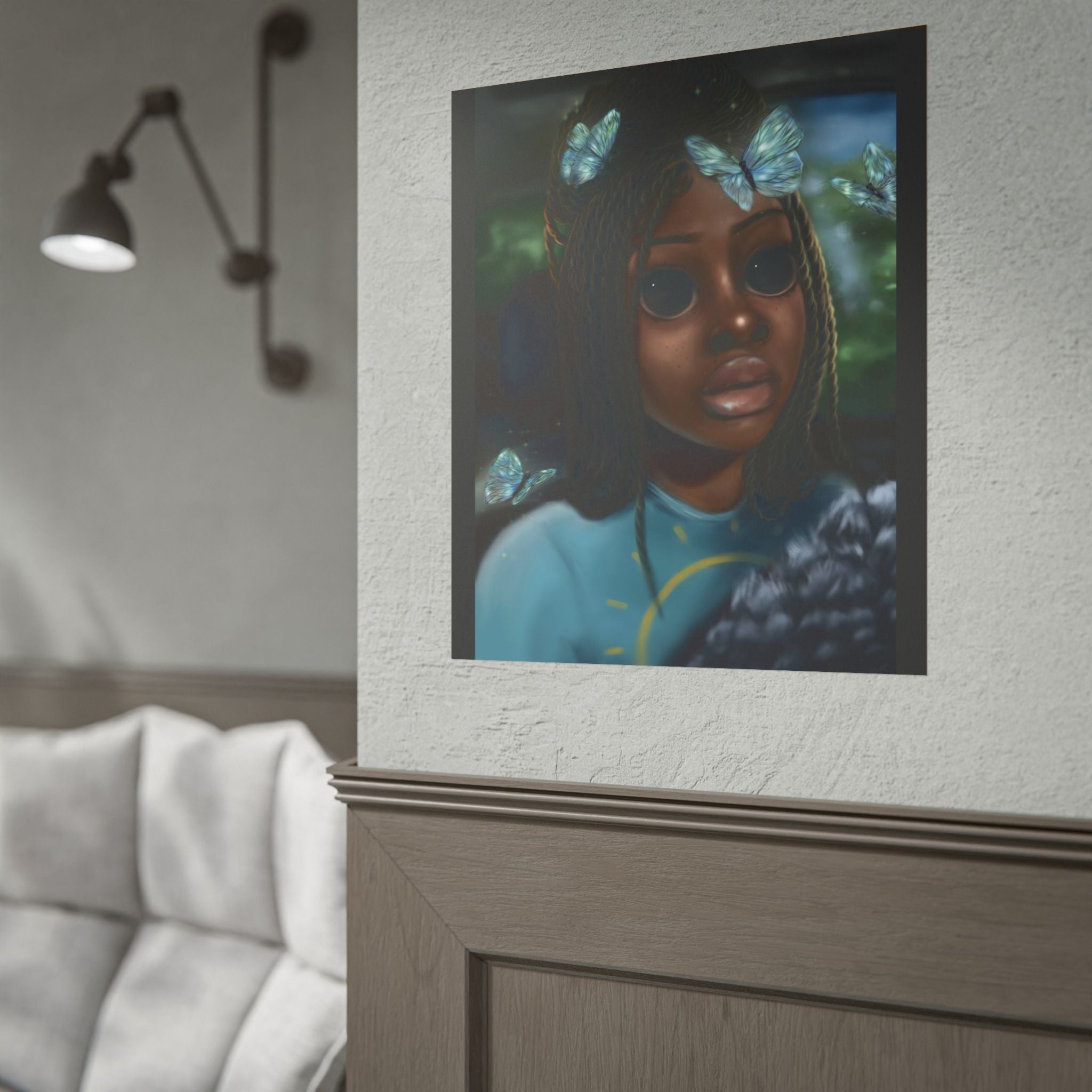 Butterfly Girl Rolled Poster — Surreal Portrait Wall Art