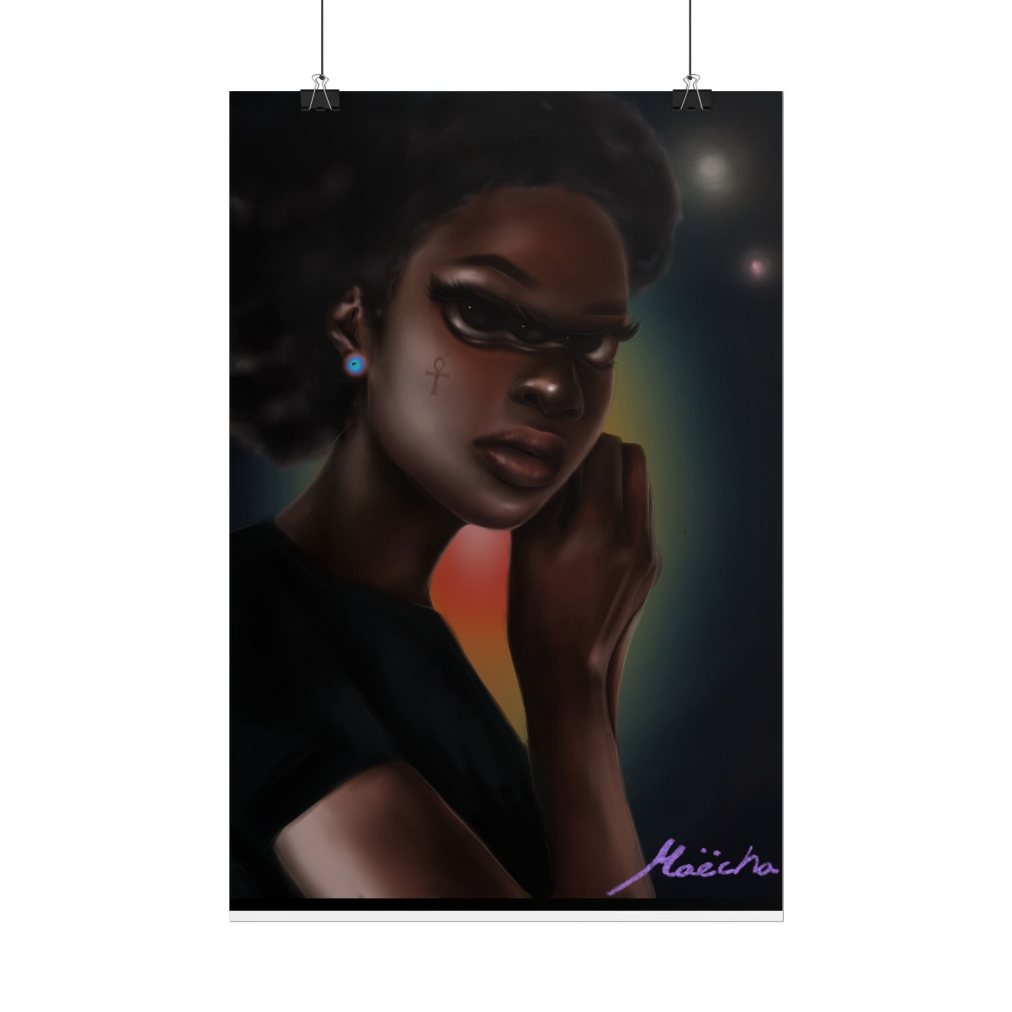 Afrofuturistic Portrait Poster — Moody Black Woman Art Print