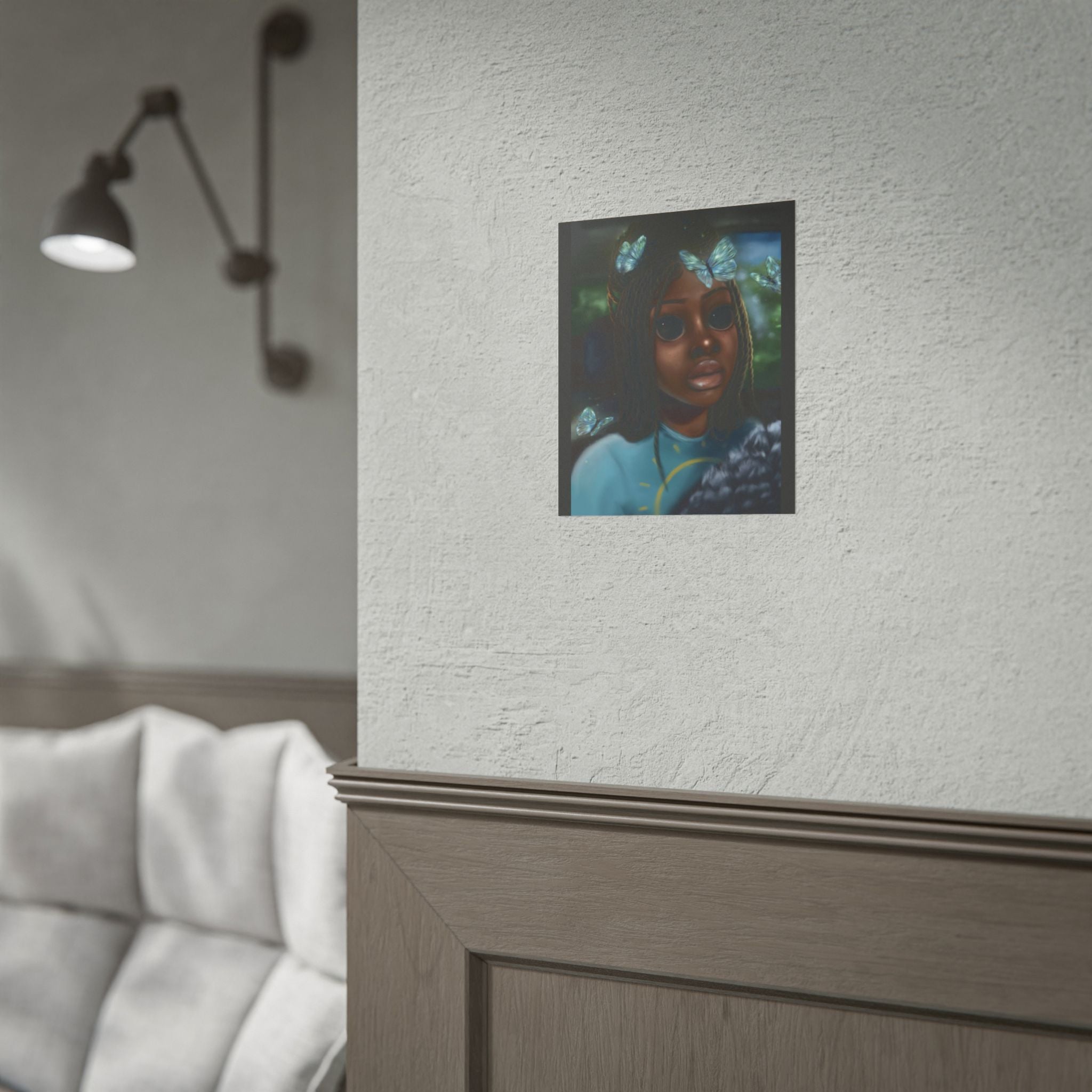 Butterfly Girl Rolled Poster — Surreal Portrait Wall Art