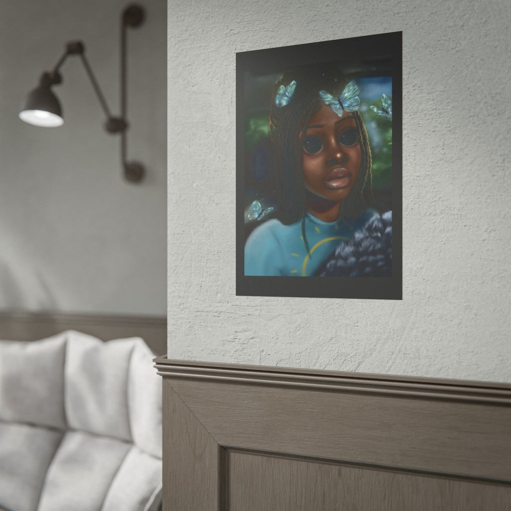 Butterfly Girl Rolled Poster — Surreal Portrait Wall Art