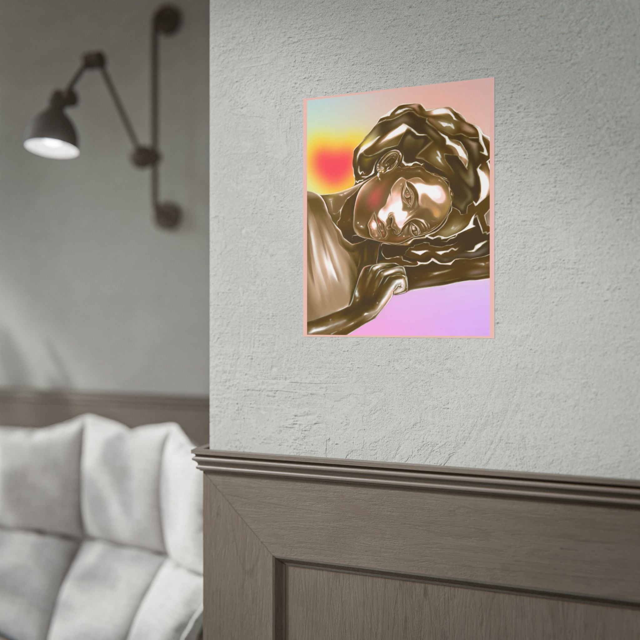 Rolled Art Poster — Golden Afro Portrait on Pastel Gradient