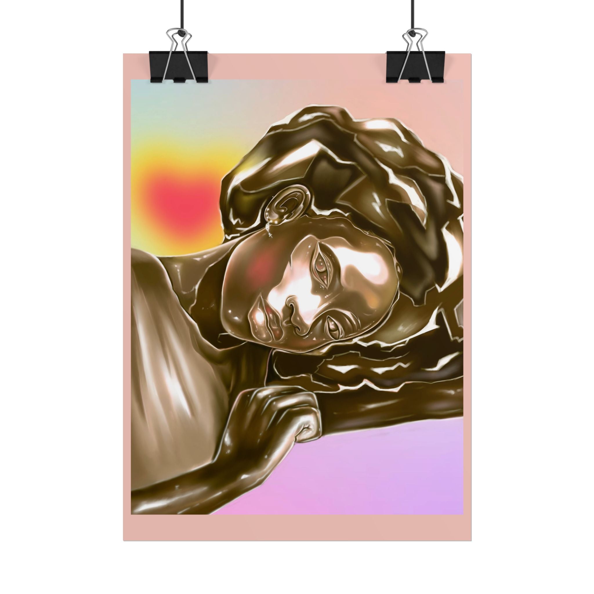 Rolled Art Poster — Golden Afro Portrait on Pastel Gradient
