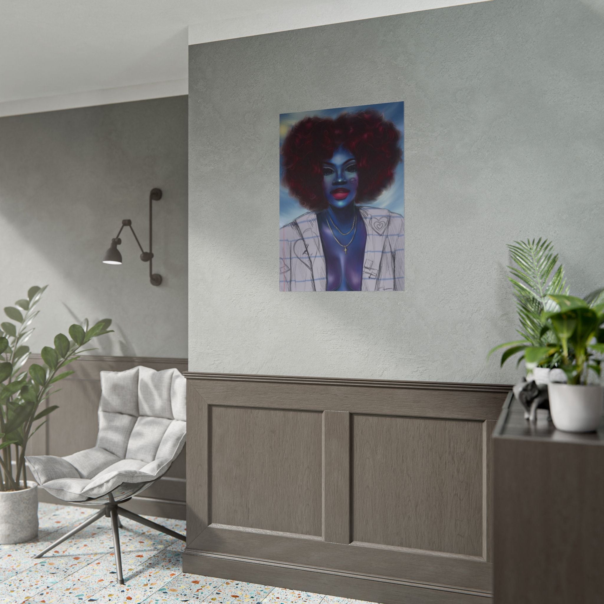 Blue Afro Portrait Poster — Bold Afrocentric Wall Art Print