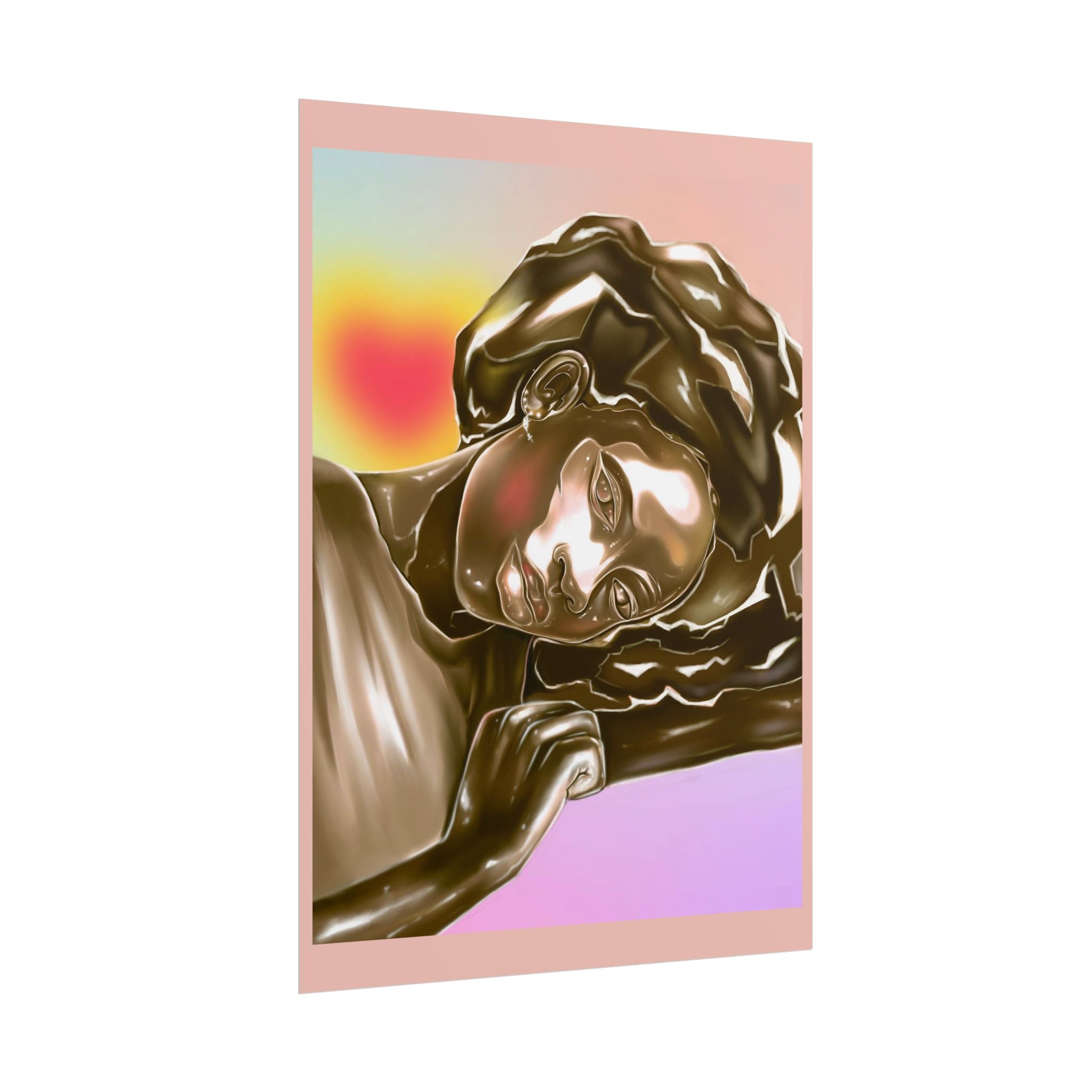 Rolled Art Poster — Golden Afro Portrait on Pastel Gradient