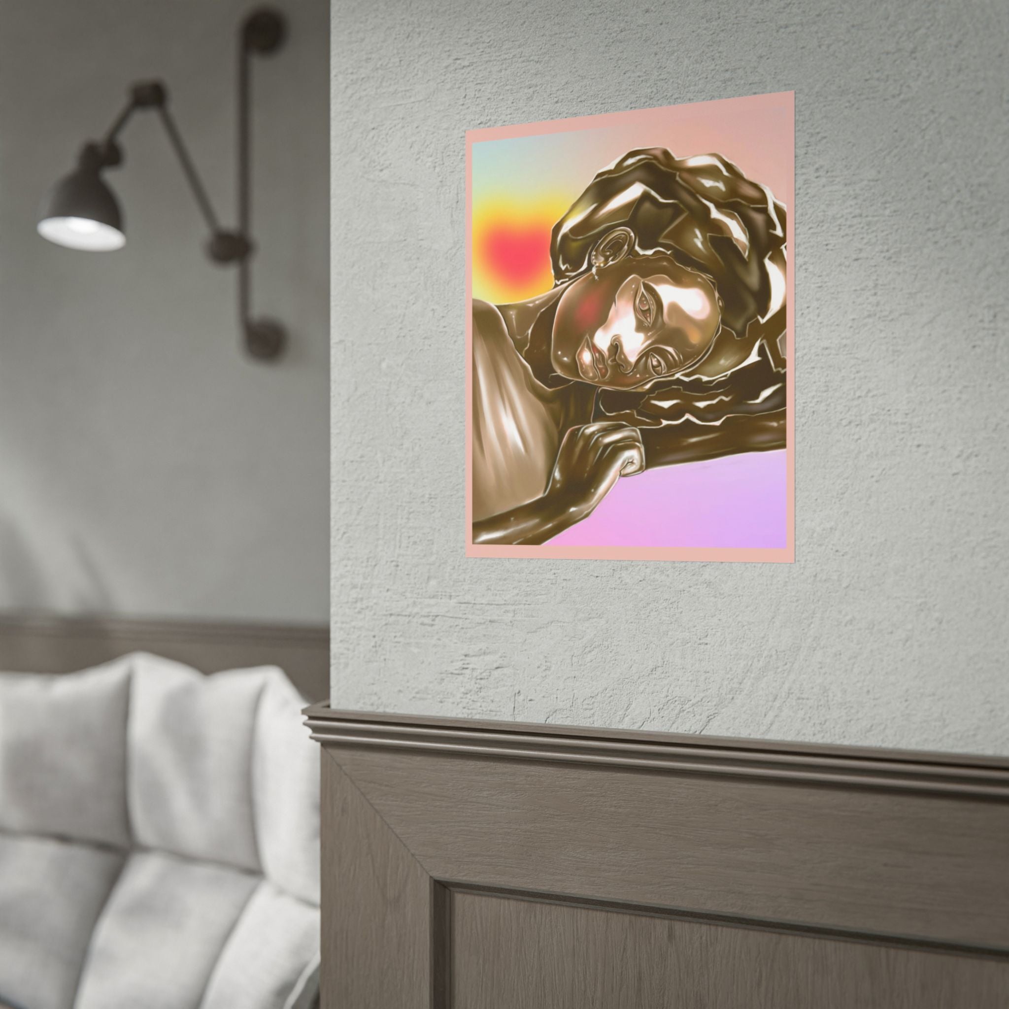 Rolled Art Poster — Golden Afro Portrait on Pastel Gradient