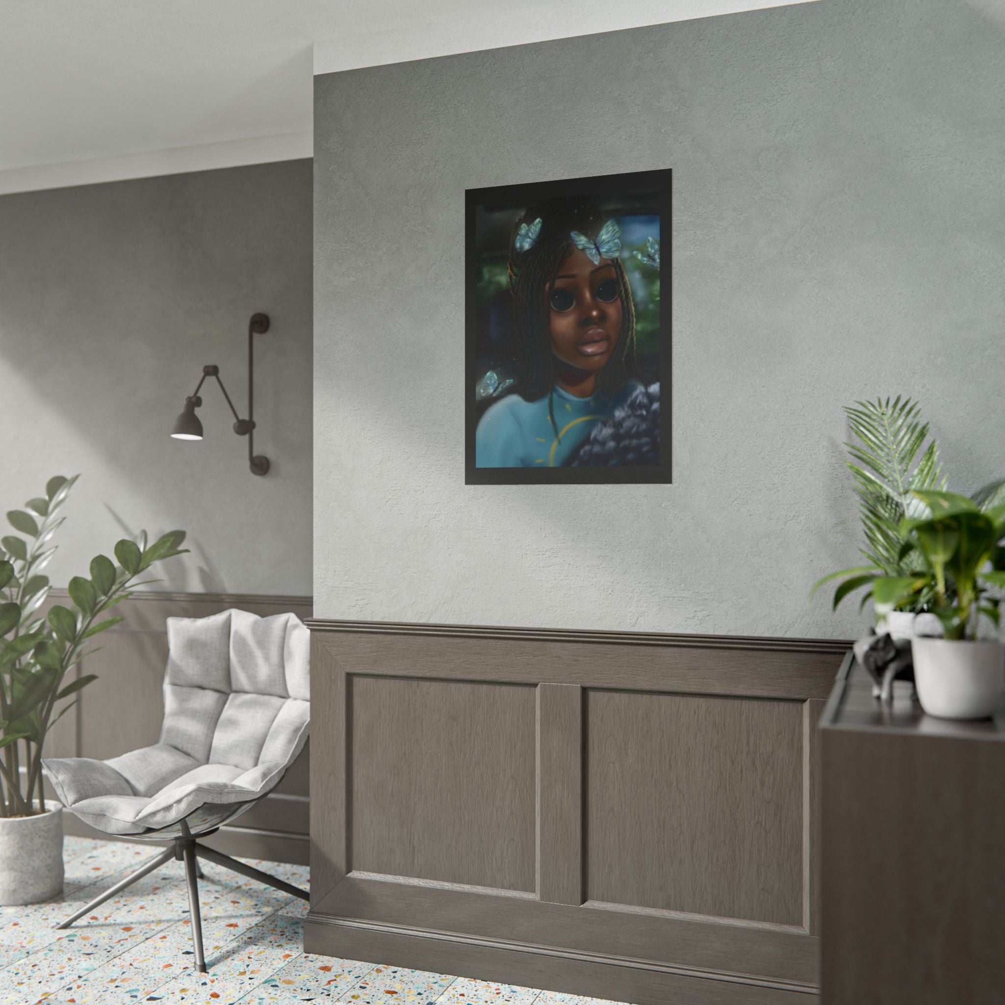 Butterfly Girl Rolled Poster — Surreal Portrait Wall Art