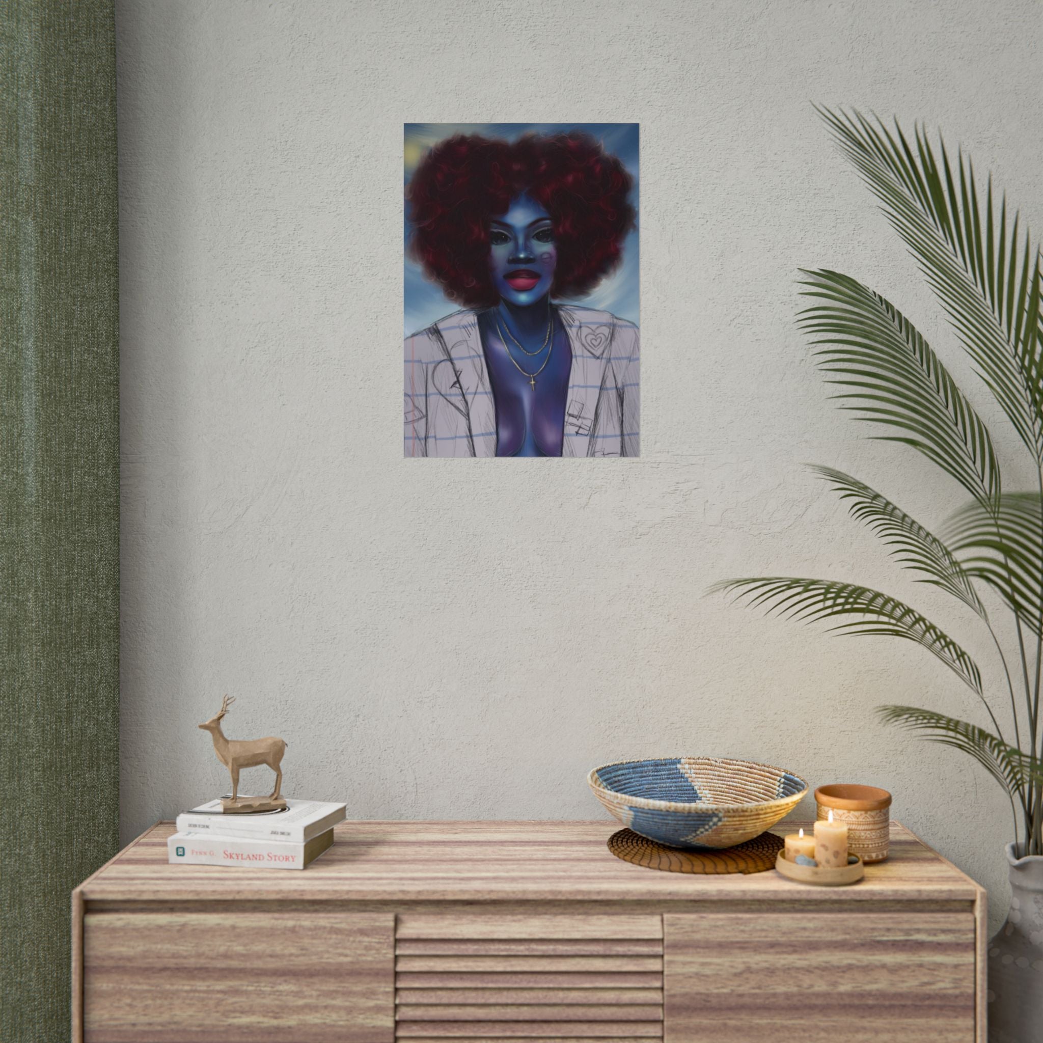 Blue Afro Portrait Poster — Bold Afrocentric Wall Art Print