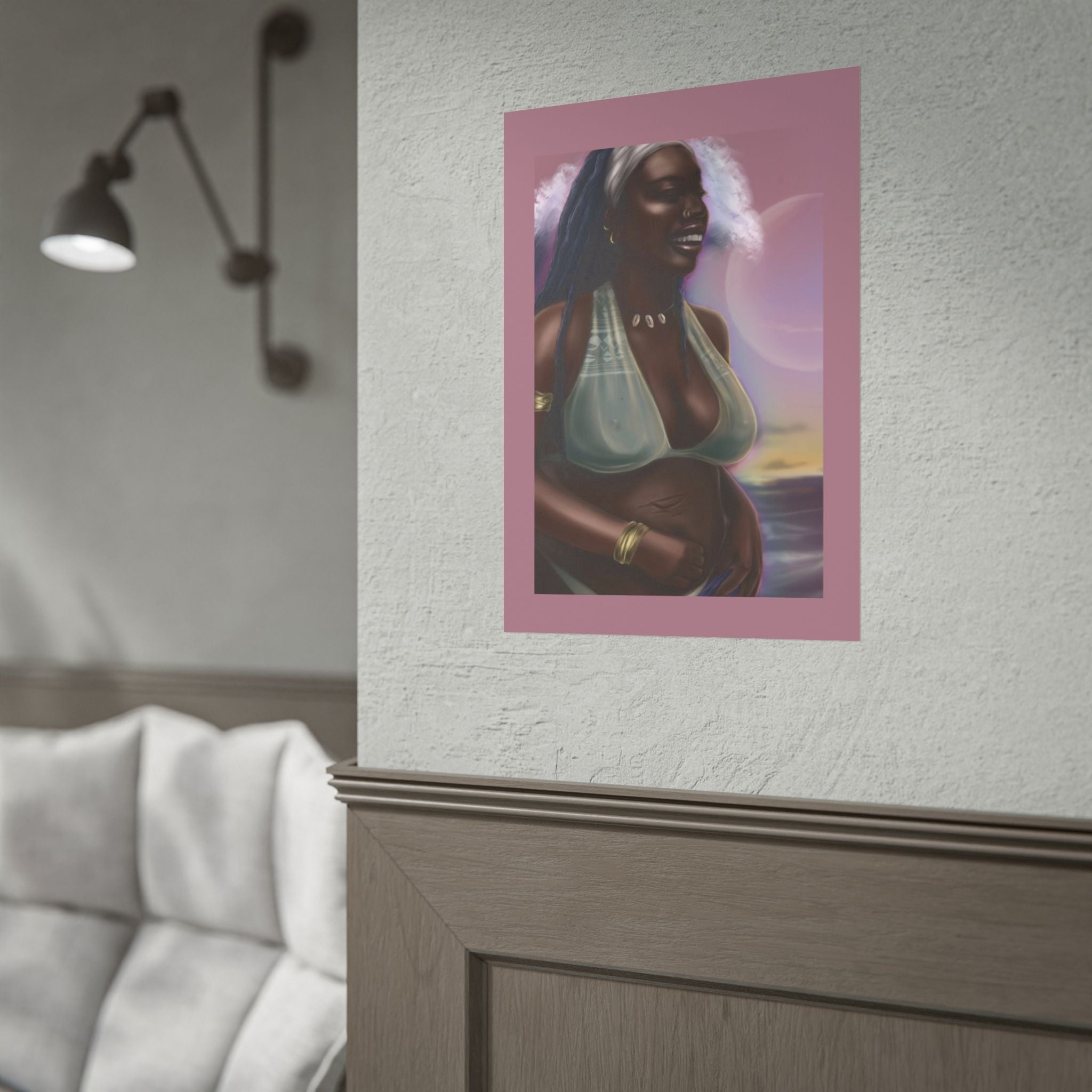 Pregnant Mother Portrait Rolled Poster — Afrocentric Beach Maternity Art Print