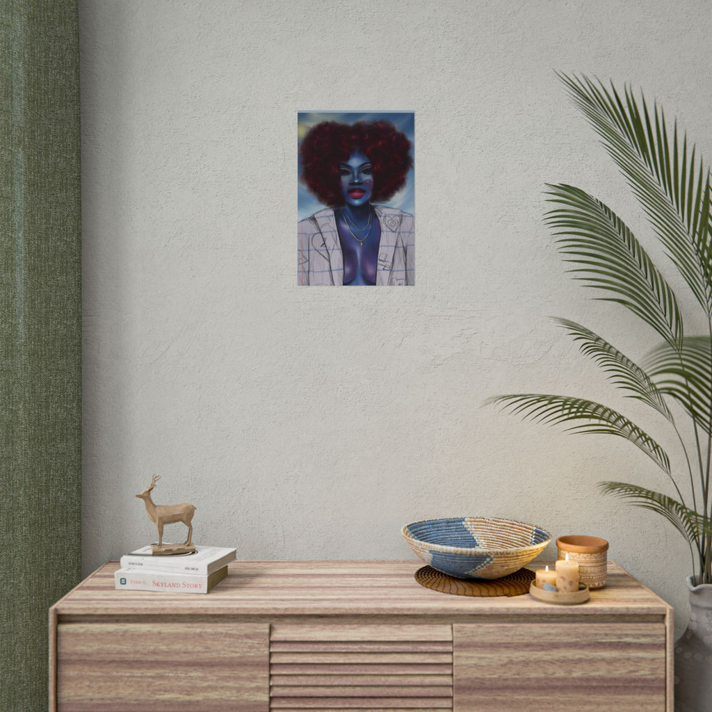 Blue Afro Portrait Poster — Bold Afrocentric Wall Art Print