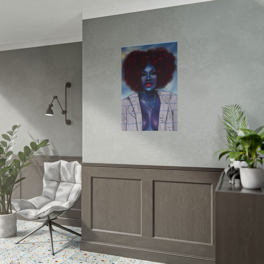 Blue Afro Portrait Poster — Bold Afrocentric Wall Art Print