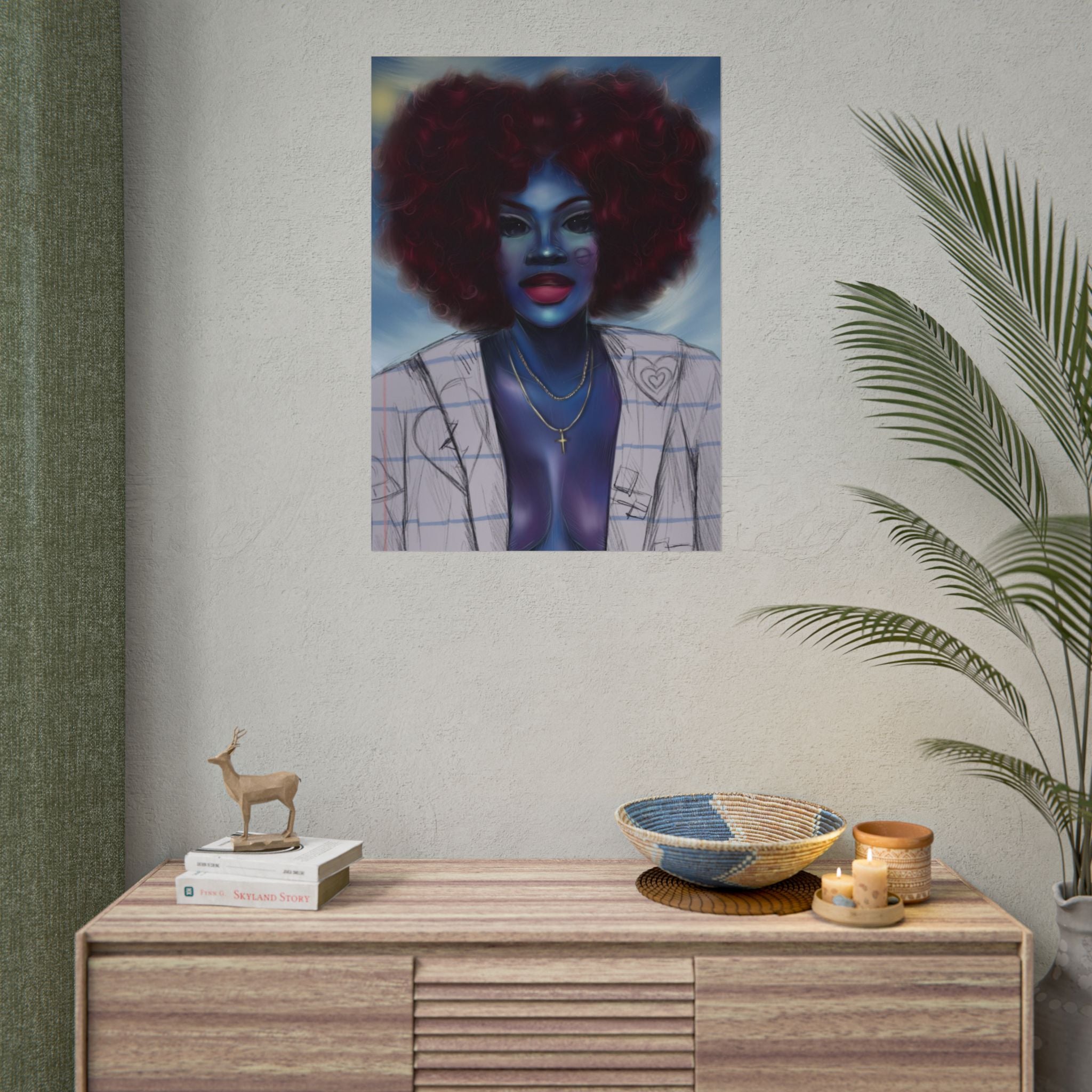 Blue Afro Portrait Poster — Bold Afrocentric Wall Art Print