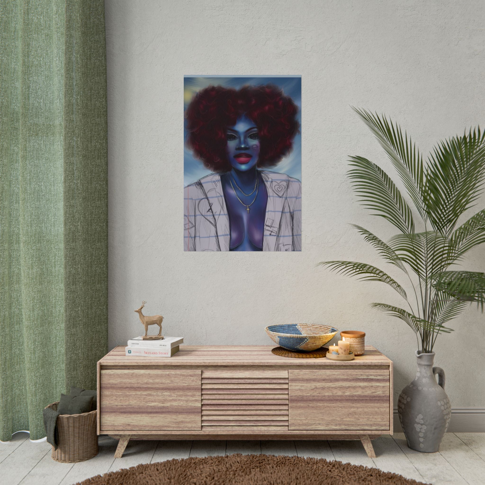 Blue Afro Portrait Poster — Bold Afrocentric Wall Art Print