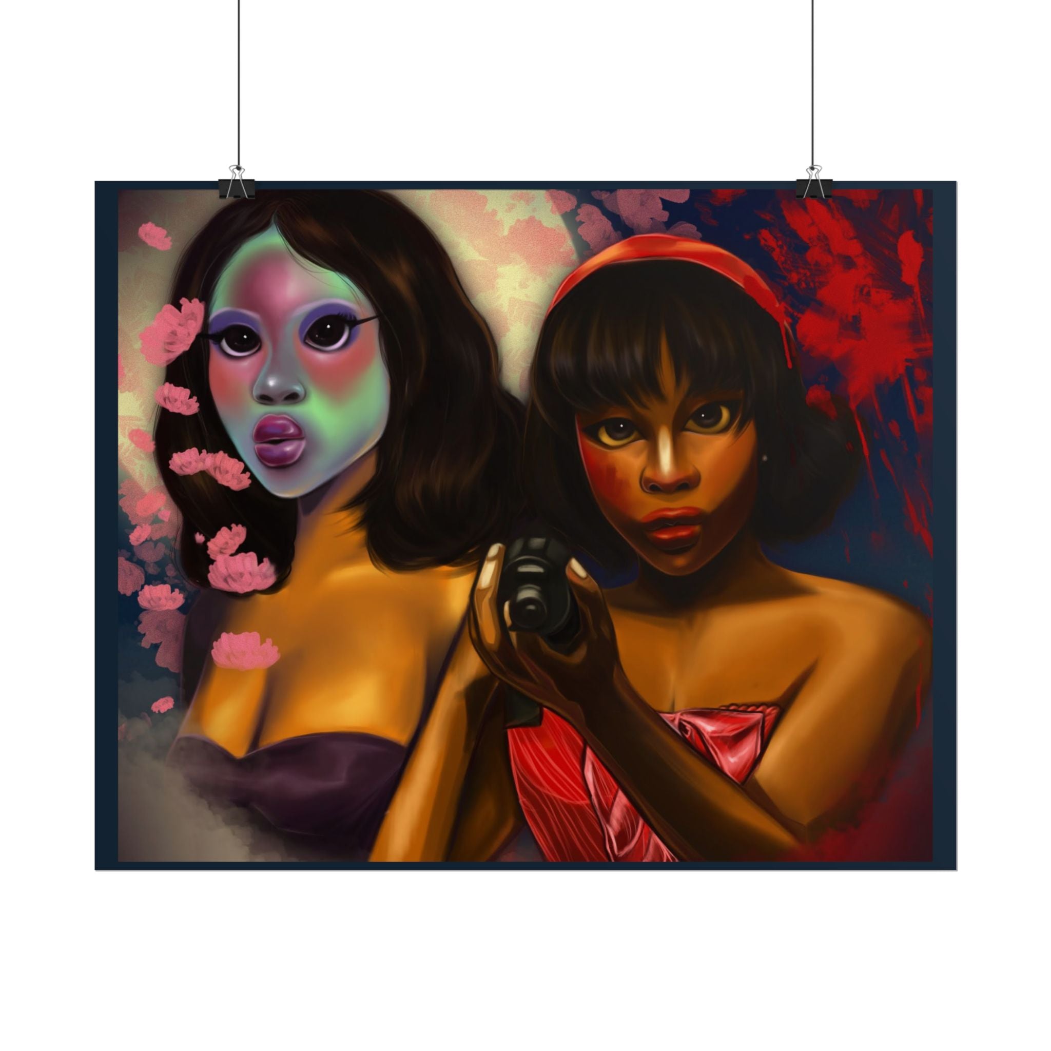Rolled Poster — Surreal Portrait Duo Art Print (Masked Woman & Camera)