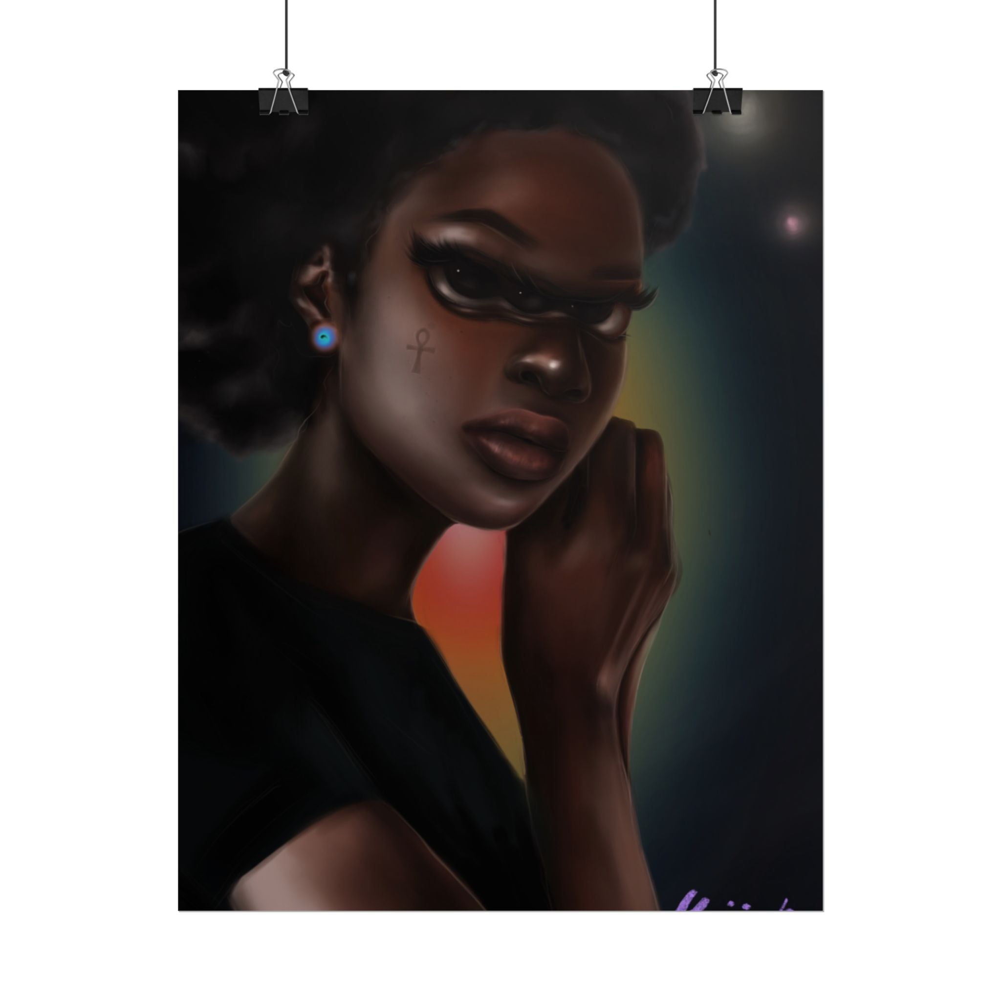 Afrofuturistic Portrait Poster — Moody Black Woman Art Print