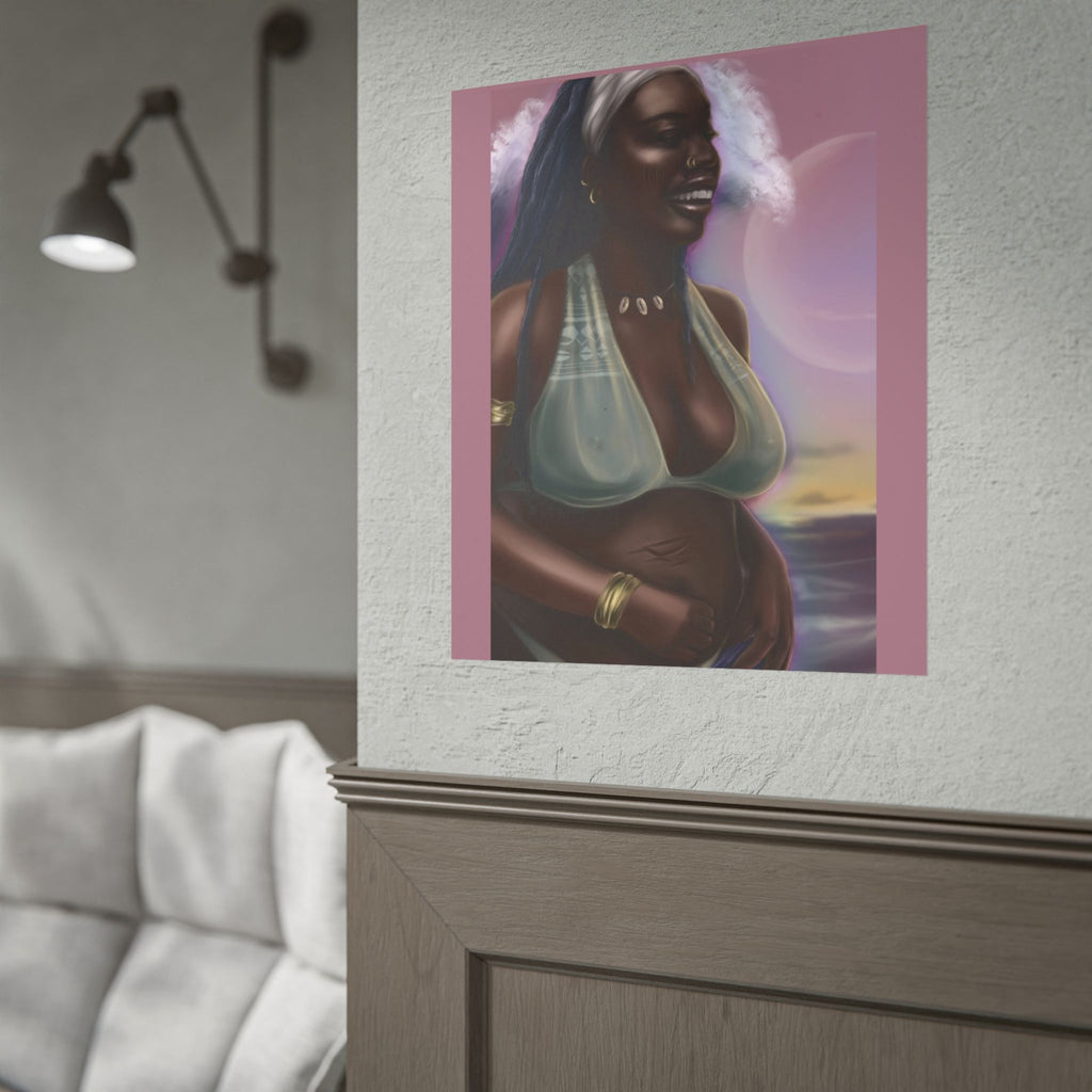 Pregnant Mother Portrait Rolled Poster — Afrocentric Beach Maternity Art Print