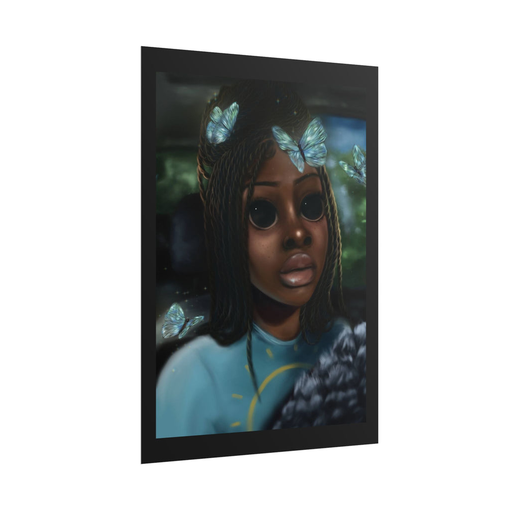 Butterfly Girl Rolled Poster — Surreal Portrait Wall Art